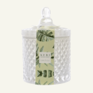 Keri candle wild orchid scent. Decorative cut glass jar and lid.