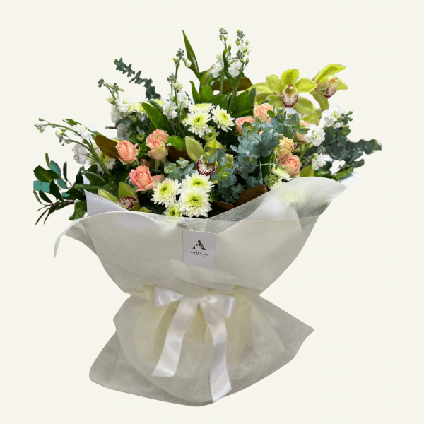 Lime Blossom flower bouquet with fresh green and white seasonal blooms, available for same-day flower delivery in Whangārei from Amber Lee Florist