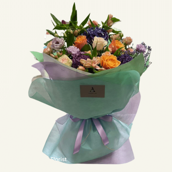 Our Cotton candy flower bouquet. peaches, mauves, lemons. Stunning pastel coloured mix.