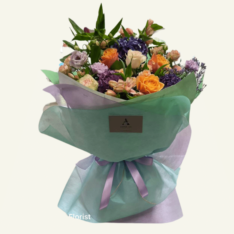 Our Cotton candy flower bouquet. peaches, mauves, lemons. Stunning pastel coloured mix.