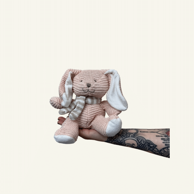 Plush Knitted Bunny with Scarf, standing 23cm tall