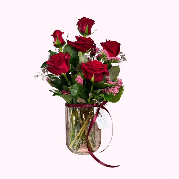 half-dozen-valentines-red-roses-pink-rainbow-vase-amber-lee-florist